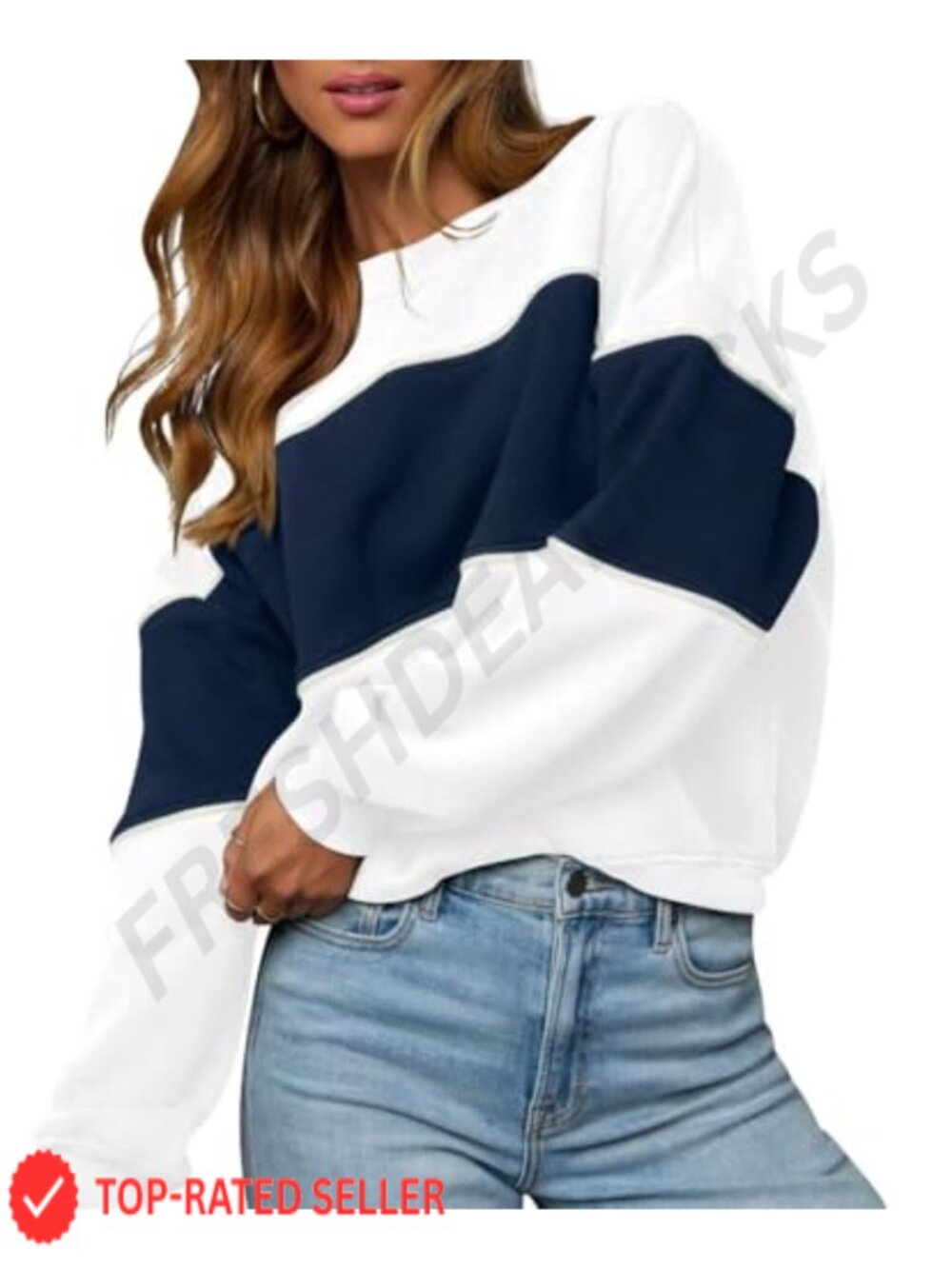 Oversized Crewneck Color Block Sweatshirt Long Sleeve Women's Top